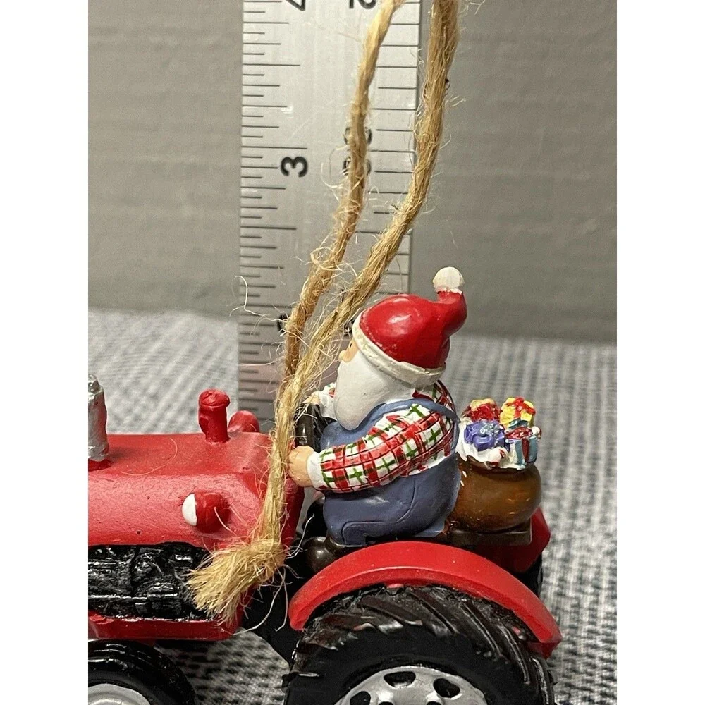 St Ignace Michigan Santa Red Tractor Christmas Ornament Resin Farm Souvenir